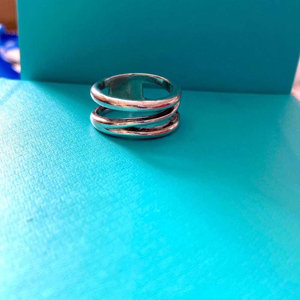 Tiffany and Co pre owned diagonal ring. Sterling silver, size 9